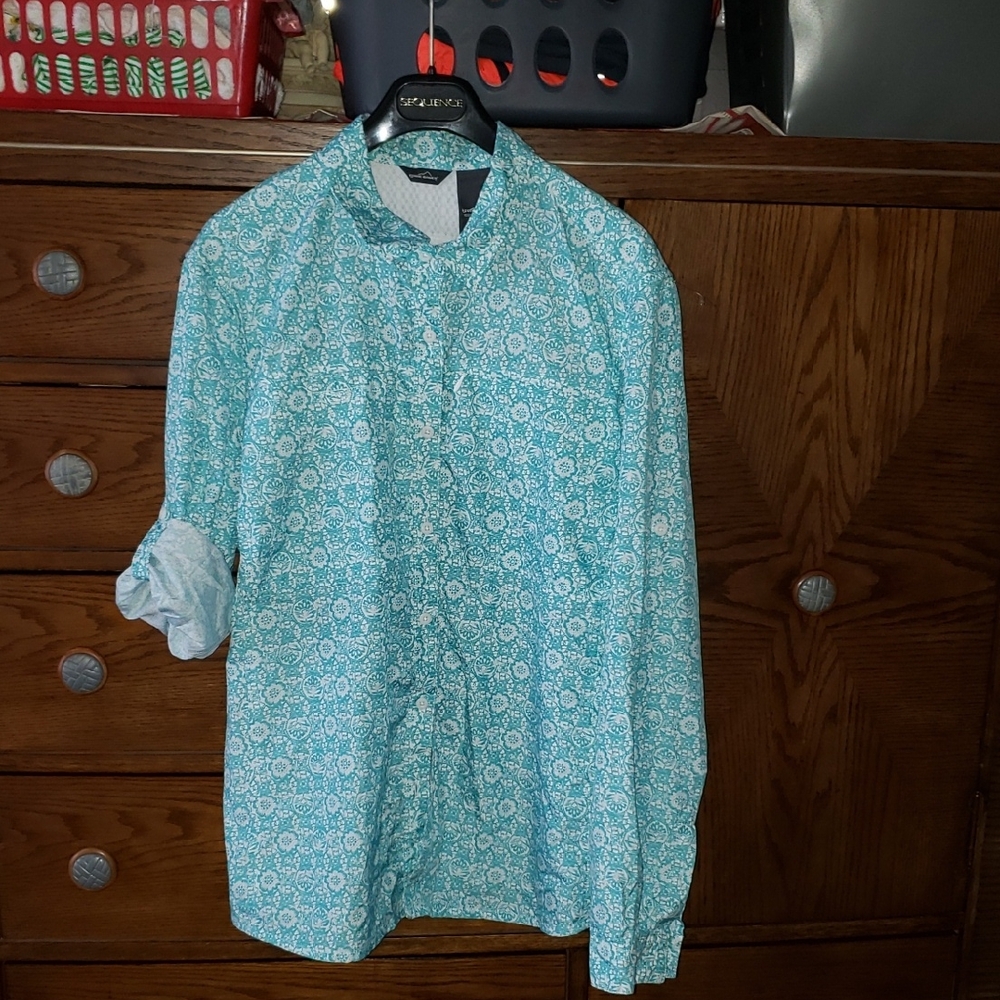 Eddie Bauer Turquoise Floral Blouse